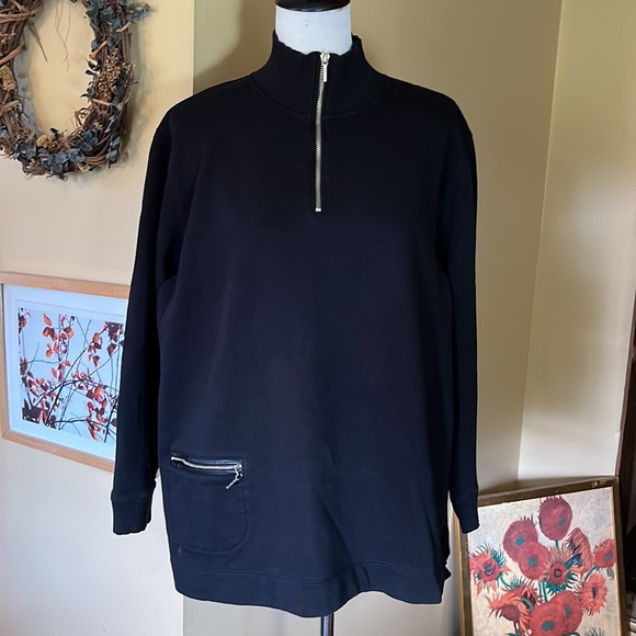 RALPH LAUREN Size 1X Mockneck 1/4 Zip Black & Silver HW Pocket Leather Trim PREP - Picture 3 of 16